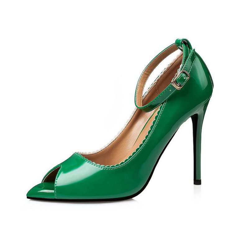 Women's Green Peep Toe Ankle Strap Heels pumps |FSJ Shoes