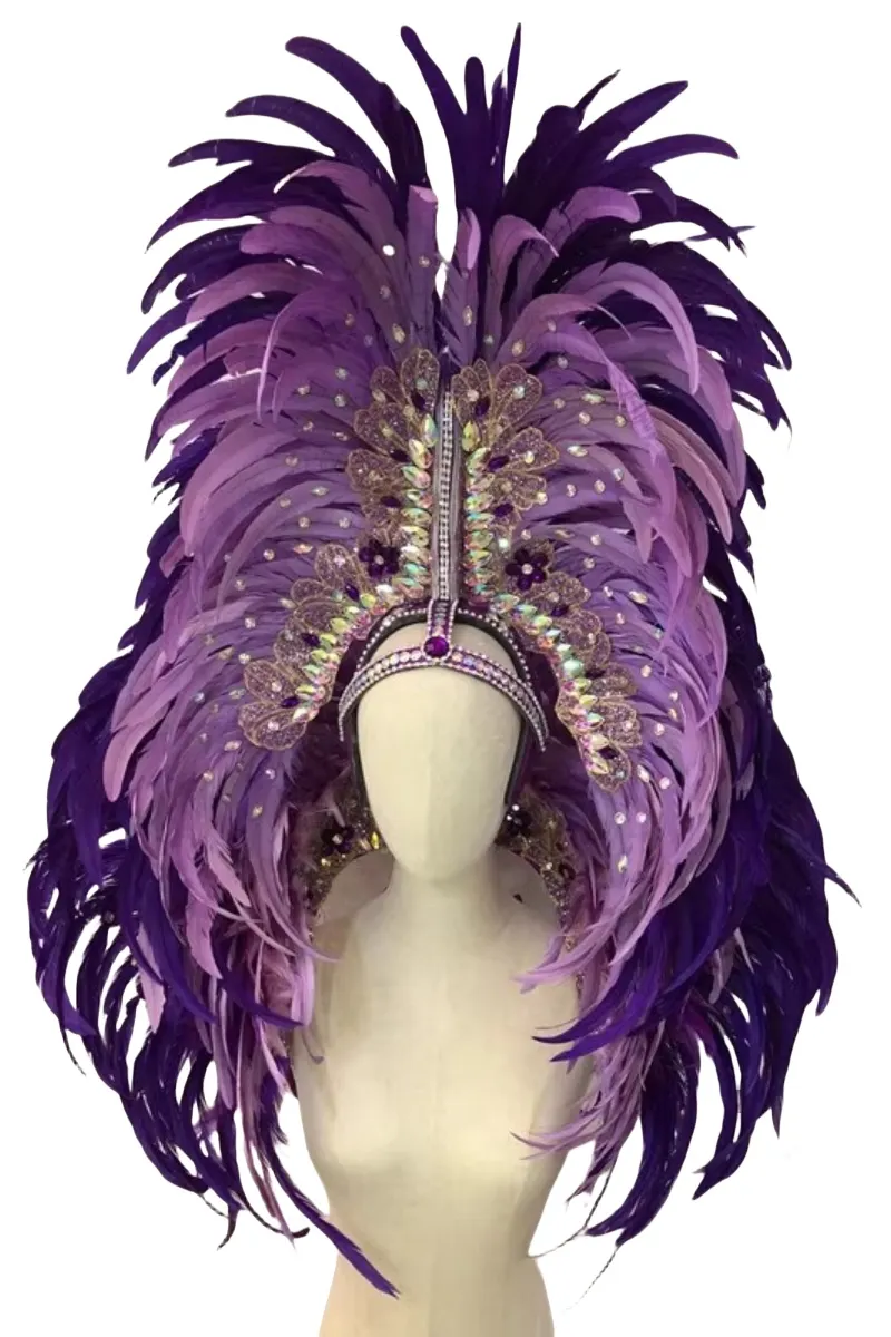 VCSHOES Feather headdress samba costume carnival halloween party bar performance hat makeup dance wings parade Royal Blue Purple Cloak