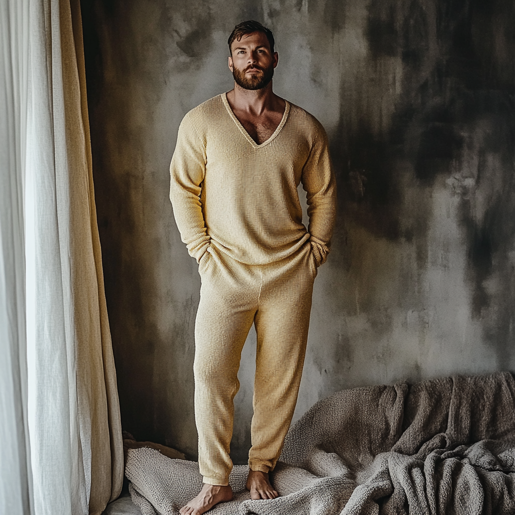 Men's Minimalist Autumn And Winter Warm And Comfortable Casual Pajamas And Pants Two-piece Set-inspireuse