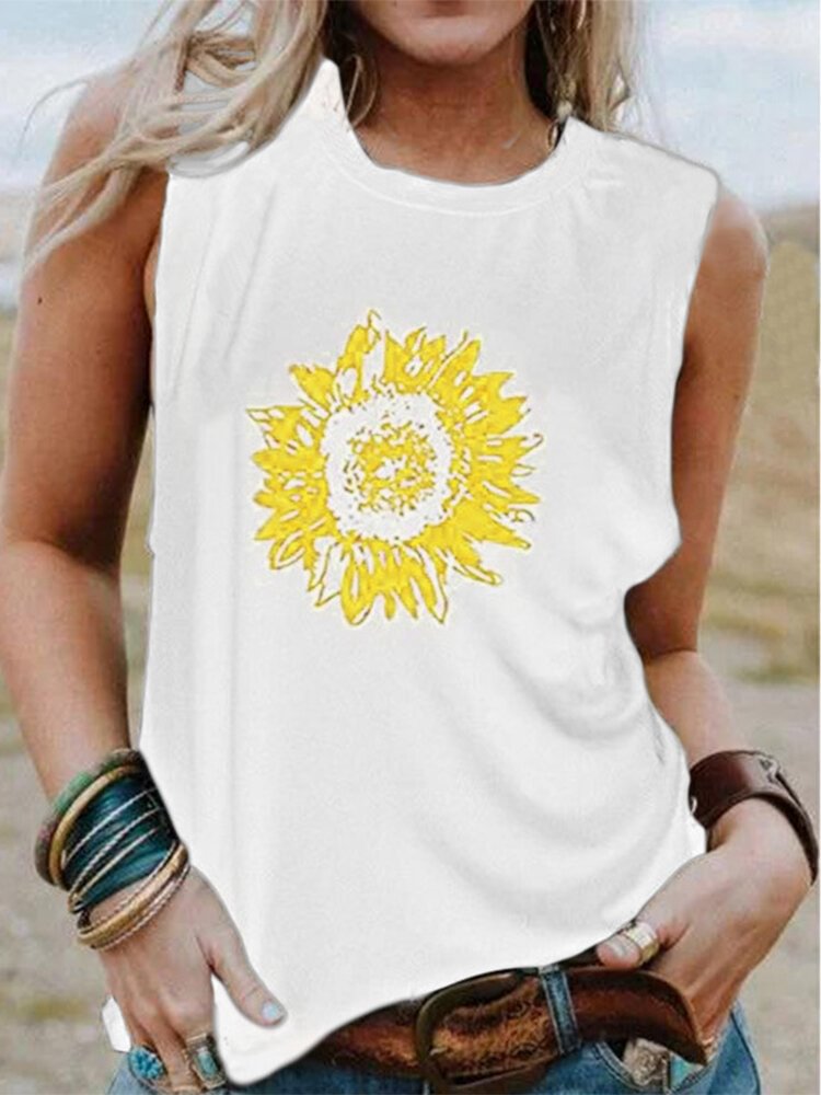 Women's Sunflower Printed Sleeveless Vest Tank Top P1669292