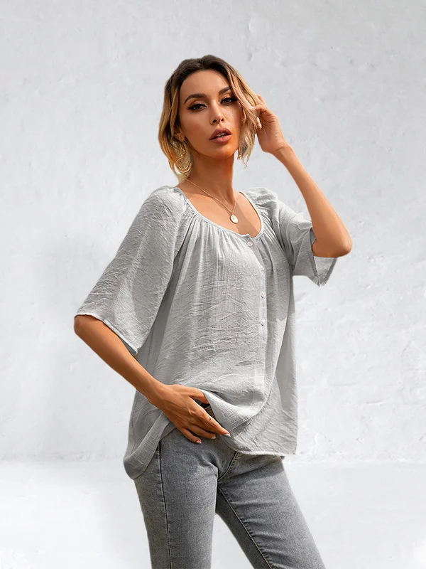 Pleated Button Up Comfy Top