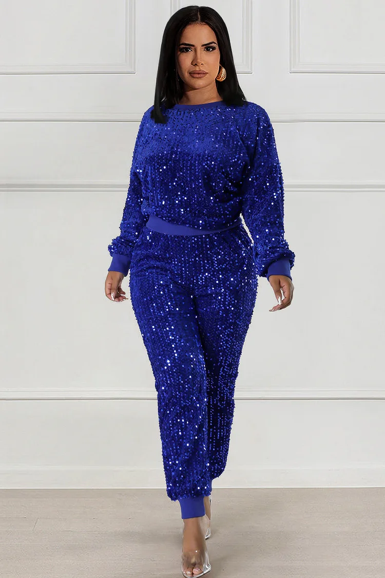 Sequins Long Sleeve Sweatshirts Jogger Pants Matching Set
