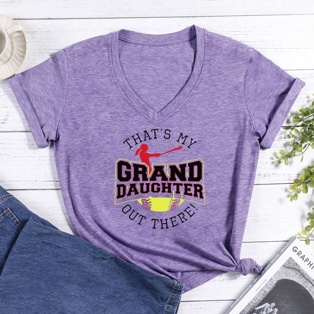 That's My Granddaughter Out There Softball V-neck T Shirt-Guru-buzz