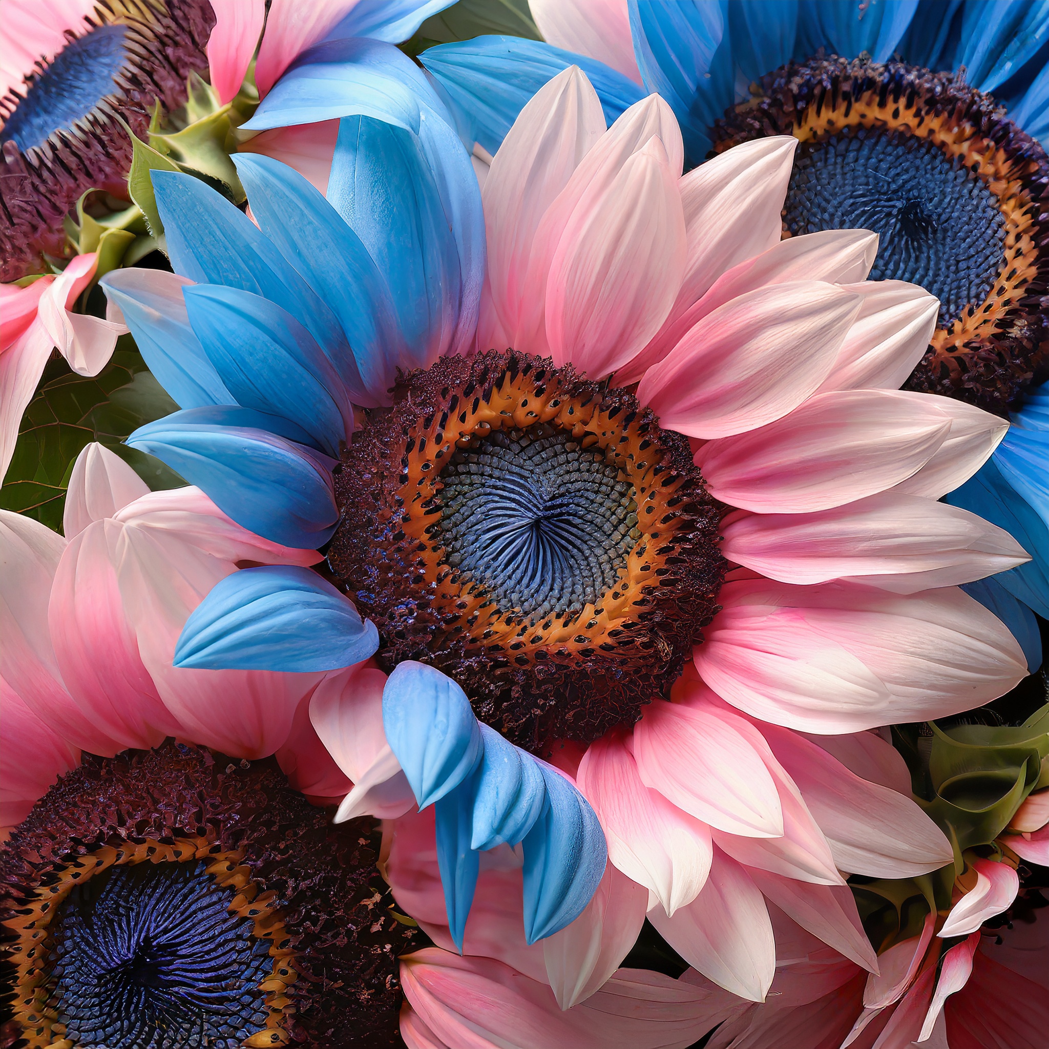 Twin-Blossom Half Pink, Half Blue Sunflower