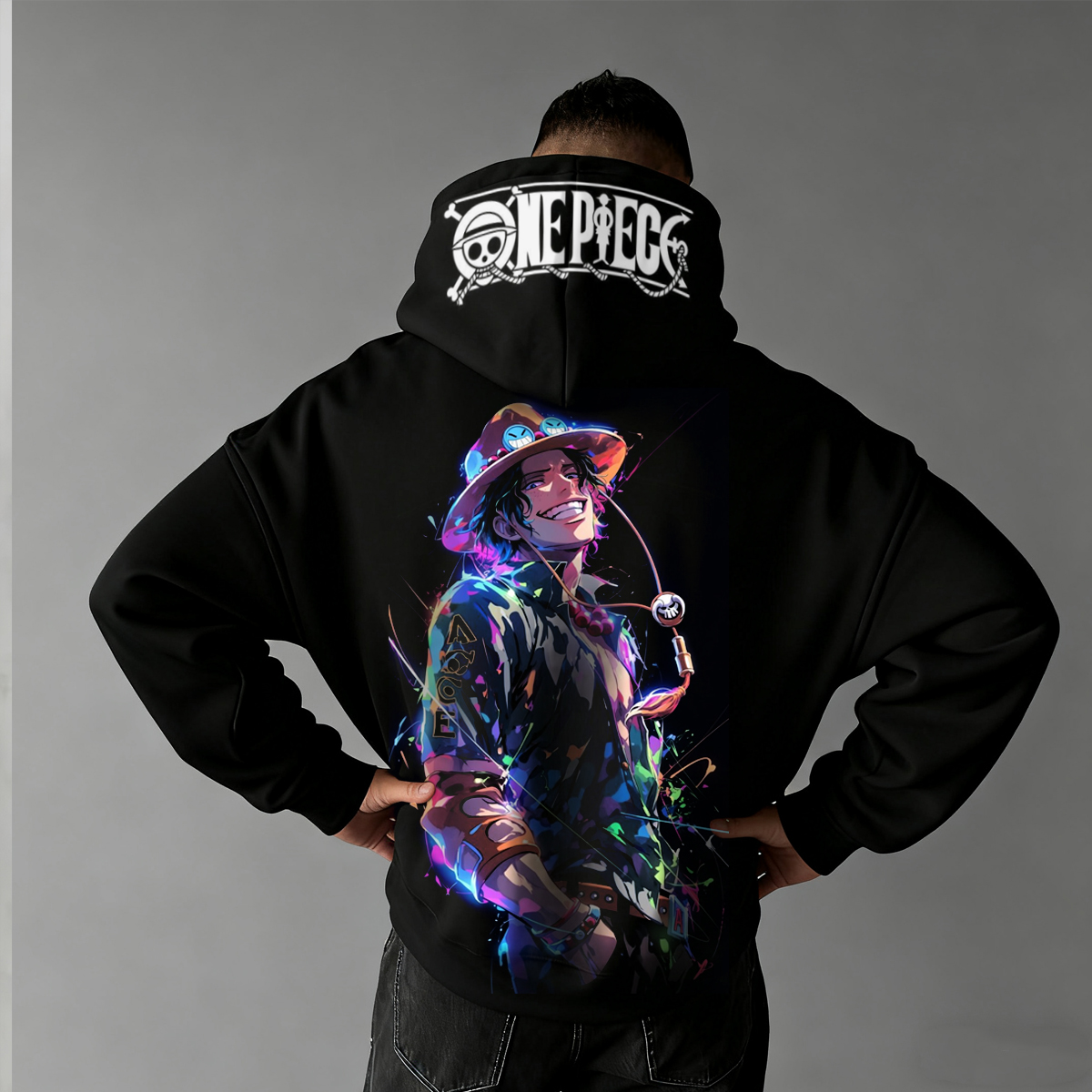 Anime Character Hoodie with Vibrant Back Print and Logo Hood