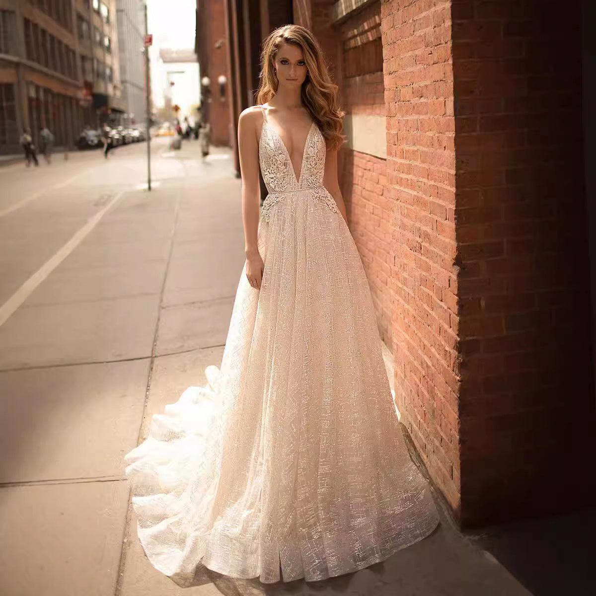 Beautiful V-neck Spaghetti Straps Sleeveless Mermaid Wedding Dress With Lace main image 0