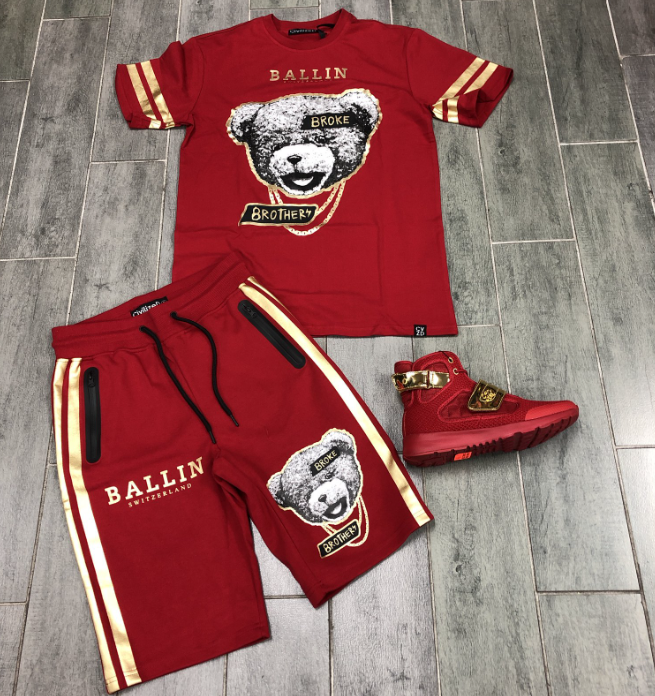 Fashion red bear letter printed short suit