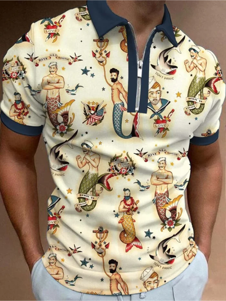 Broswear Vintage Tattoo Men's Printed POLO Shirt