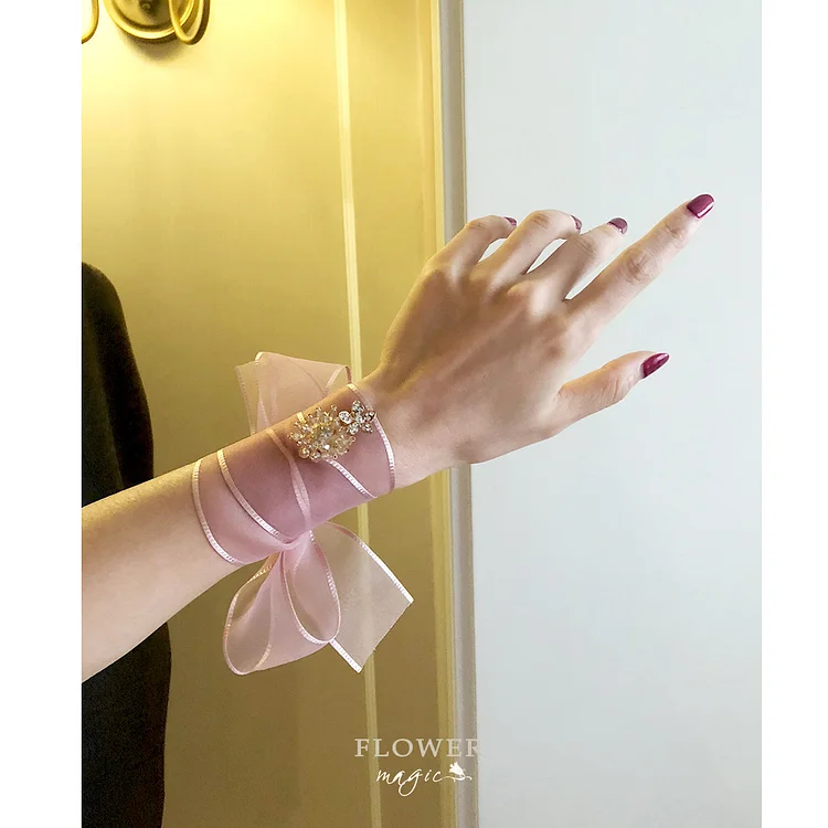 [Organza gentle lotus root starch wrist flower] bride and bridesmaid jemis Korean beautiful wedding wrist flower 花之魔法 ldooo