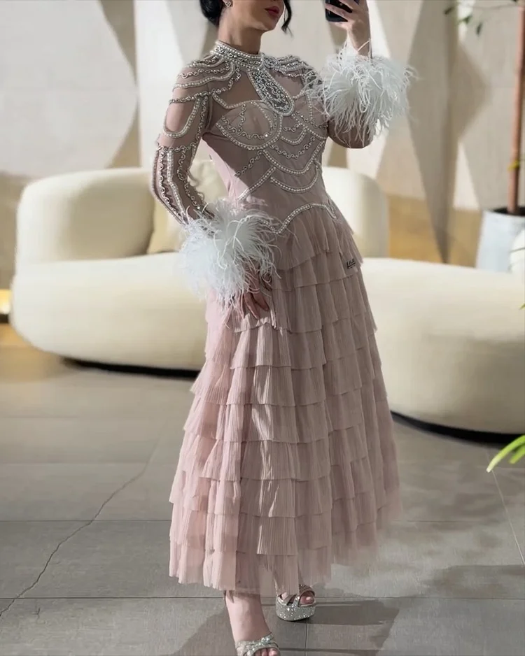 Women's Mesh Sequin Feather Dress