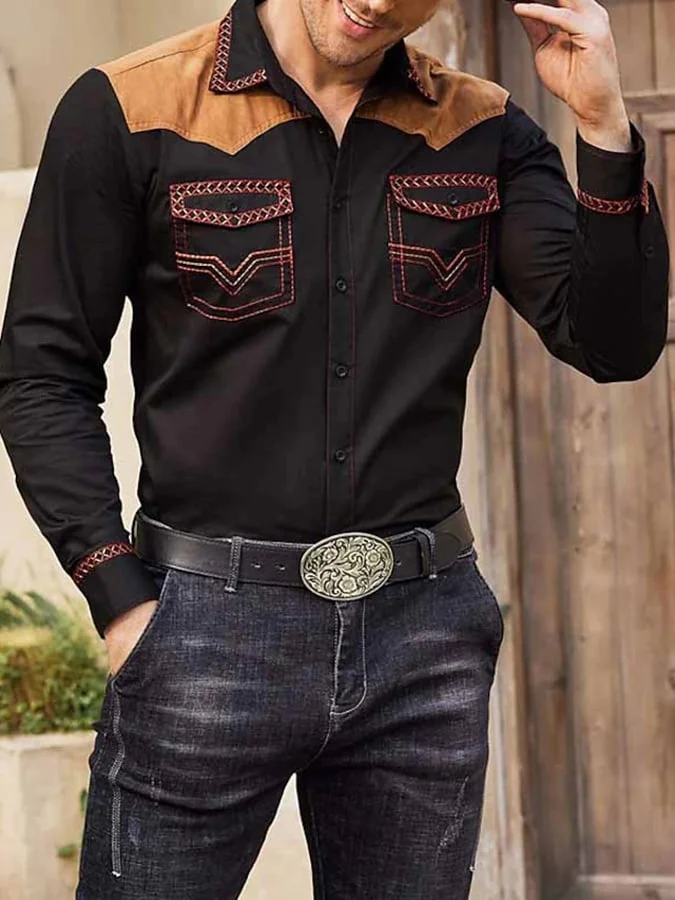 Western 3D Print Long Sleeve Men's Shirt
