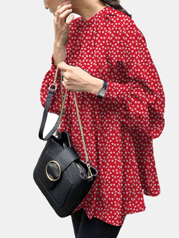 Floral Printed Puff Sleeve O neck Casual Blouse For Women P1761788