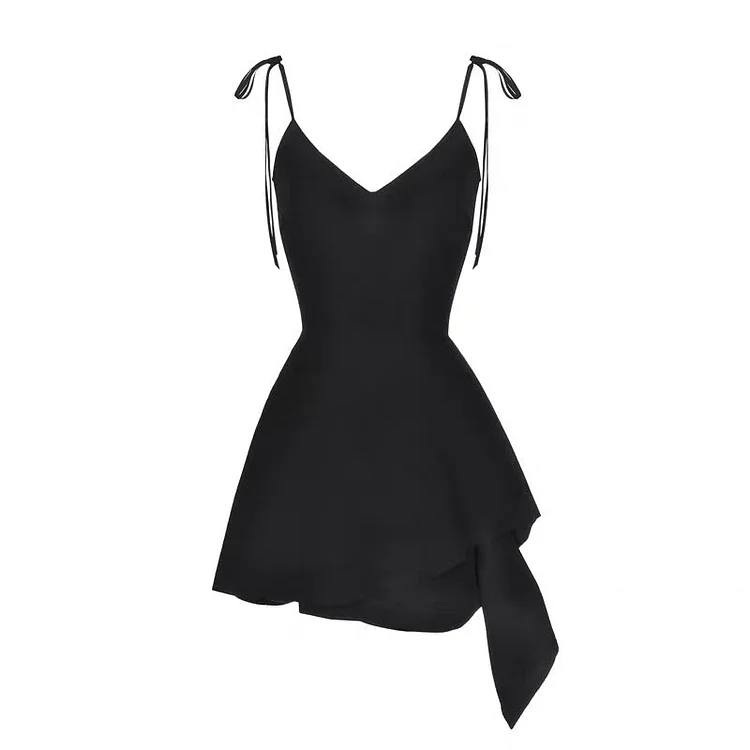 Irregular Black Suspender Summer Dress