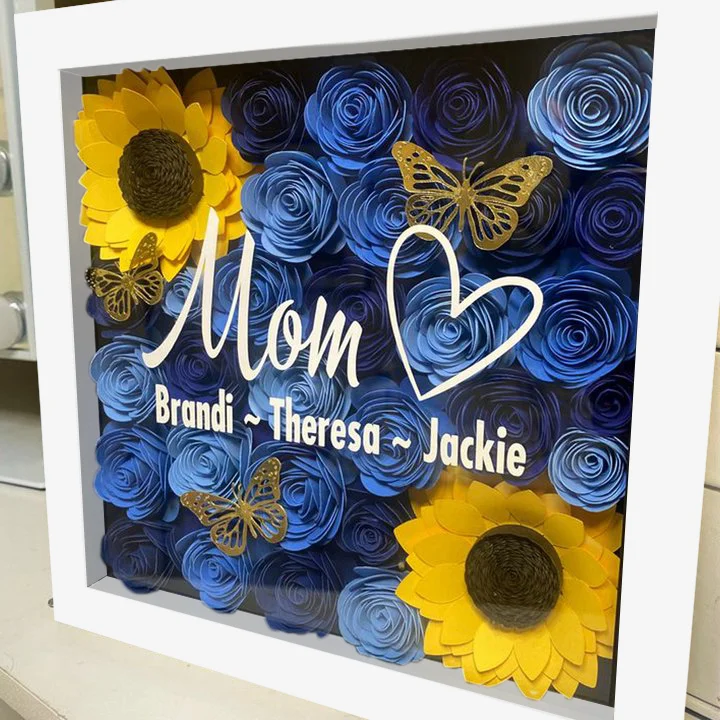 Vangogifts Mother's Day Frame | Shadowbox Red Bule Purple Rose & Sunflower Frame | Paper flower Frame | Custom Message | Gift | Paper Roses