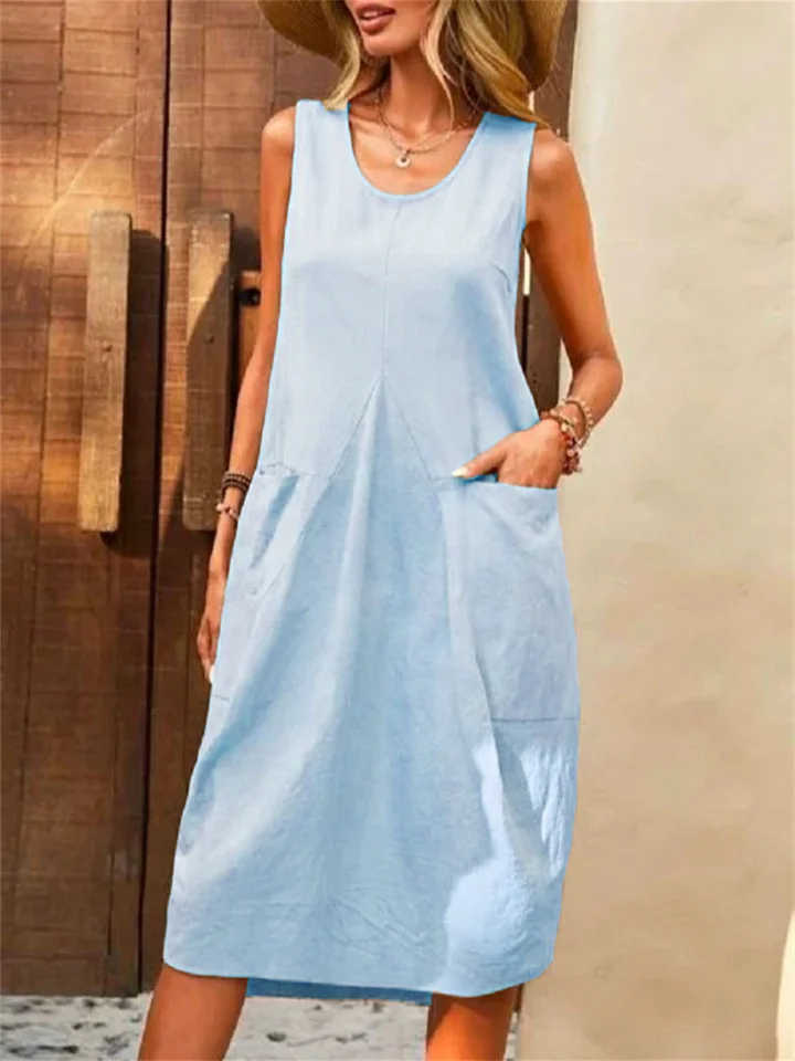 Women's Dresses Loose Sleeveless Solid Colours Loose U Neck Dresses Casual-JRSEE