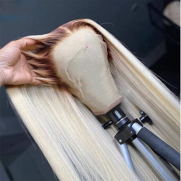 Brown Roots Ombre Blonde T4/613 Straight 13x4 Lace Frontal Wig