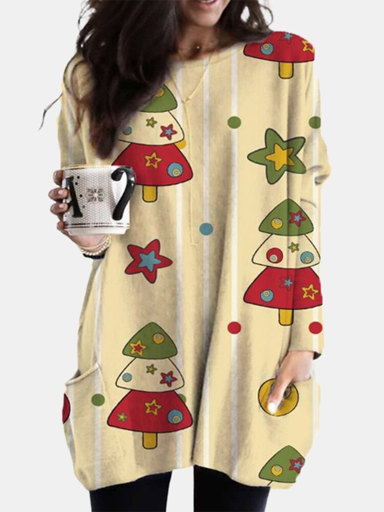 Christmas Print Long Sleeves O neck Casual Blouse For Women P1766128