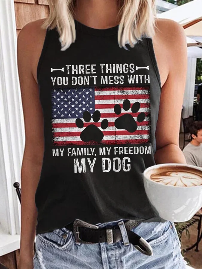 Women's Three Things You Don't Mess With My Family My Freedom My Dog Print Casual Vest