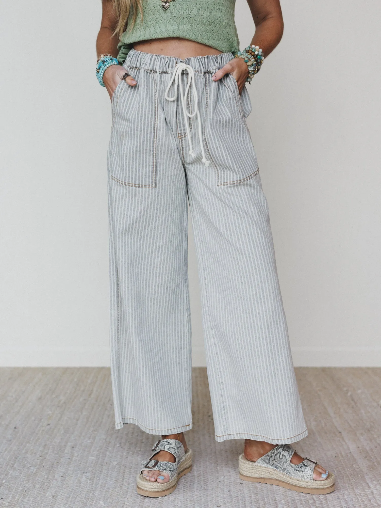 Away at Sea Striped Pants - Washed Black