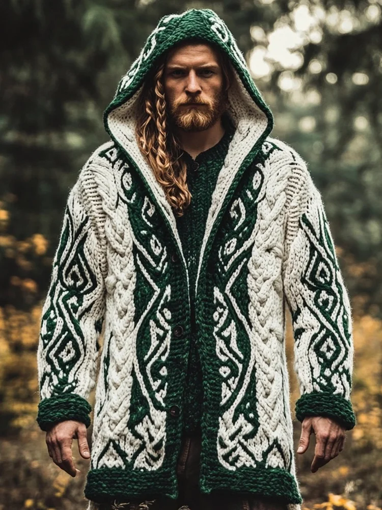 Irish Totem Lace Pattern Men's Hooded Jacket