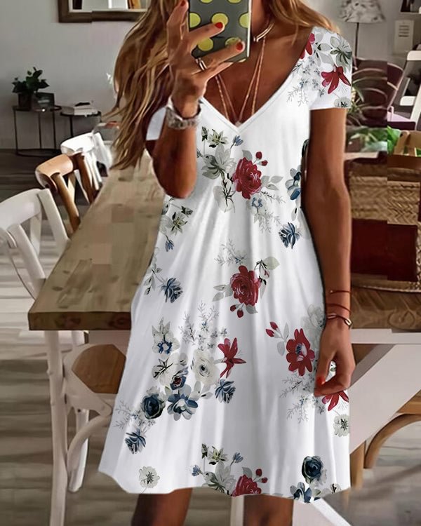 Sexy V-Neck Loose Print Dress - Chicaggo