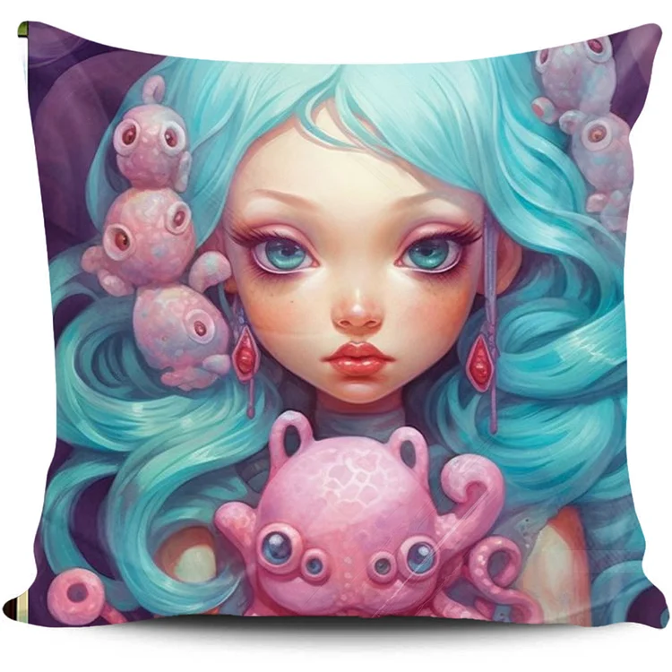 Cross Stitch Pillow - octopus fantasy girl (45*45cm) gbfke