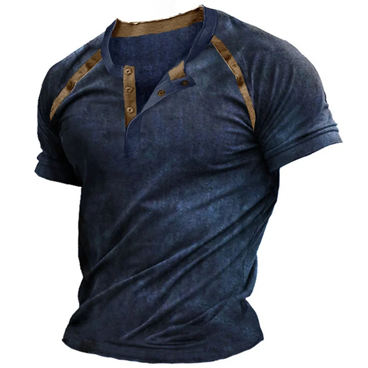 Round Neck Open Button Short Sleeve T-Shirt