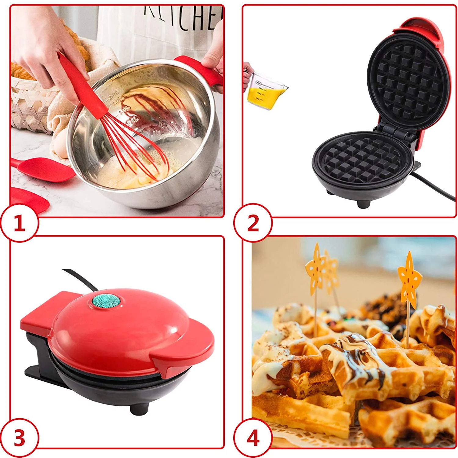 4" Mini Personal Electric Waffle Maker, Hash Browns, French Toast Grilled Cheese, Quesadilla