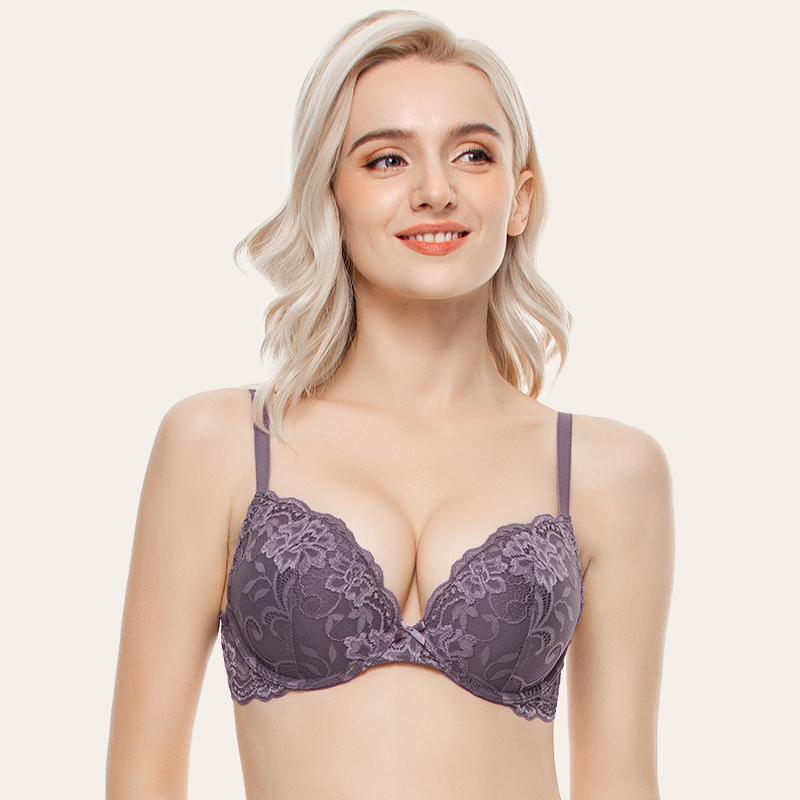 Rotimia Floral Lace Push Up Bra Lightly Padded Comfort Demi Plunge Bra in Vibrant Colors