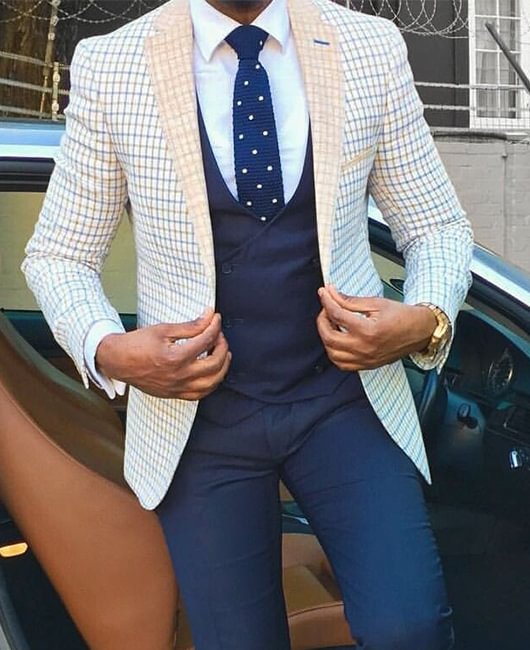 One Button Plaid Slim-fit Haute Couture Blazer