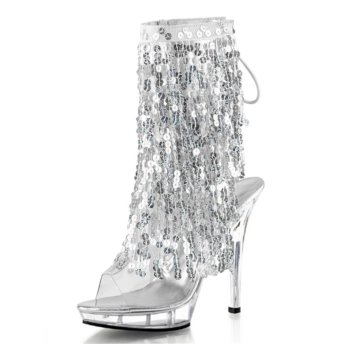 VCshoes Silver Glitter Bling Stripper Heels Ankle Boot 6Inch Nightclub Stage Stripper Exotic Gothic Fetish 8Inch 17cm Pole Dance