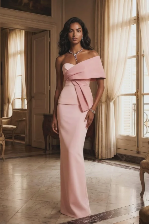 V-Neck Strapless Off-The-Shoulder Single Sleeve Long Pleated Mermaid Prom Dress | CY0469 Wellcucu