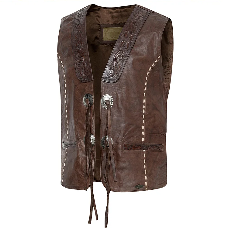TIMSMEN Vintage Classic Brown Tassel Single Breasted Vest