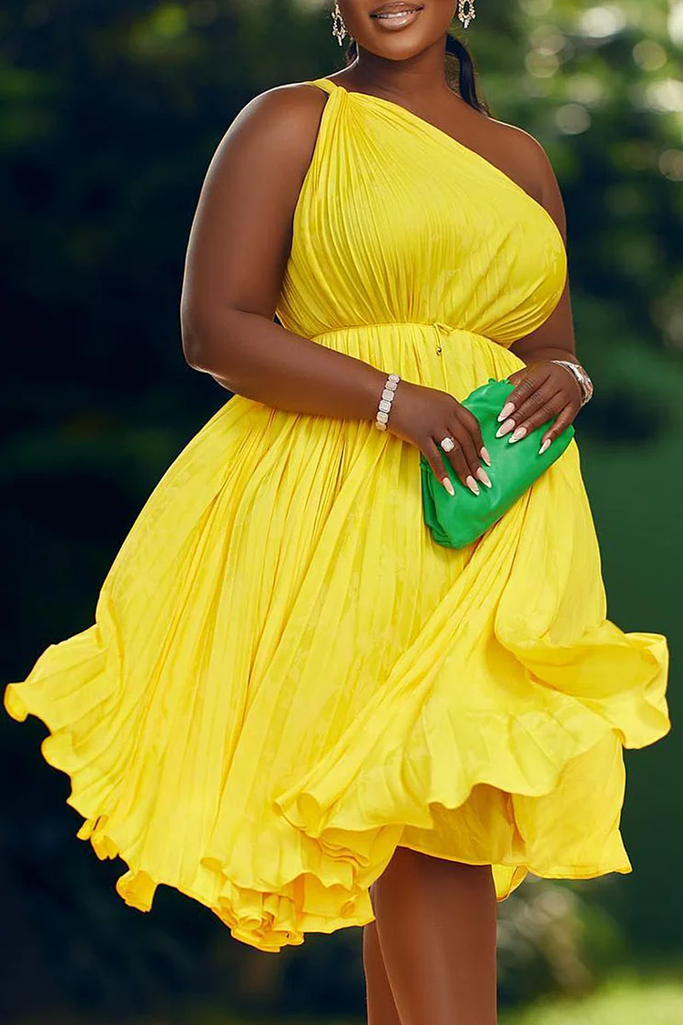 Pleated Boat Neck Sleeveless Tie Up A-Line Ruffled Hemline Gowns Midi Dresses