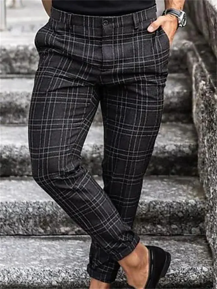Men's Chinos Trousers Jogger Pants Plaid Dress Pants Pocket Lattice Breathable Soft Business Casual Daily Fashion Streetwear Khaki Grey-Cosfine