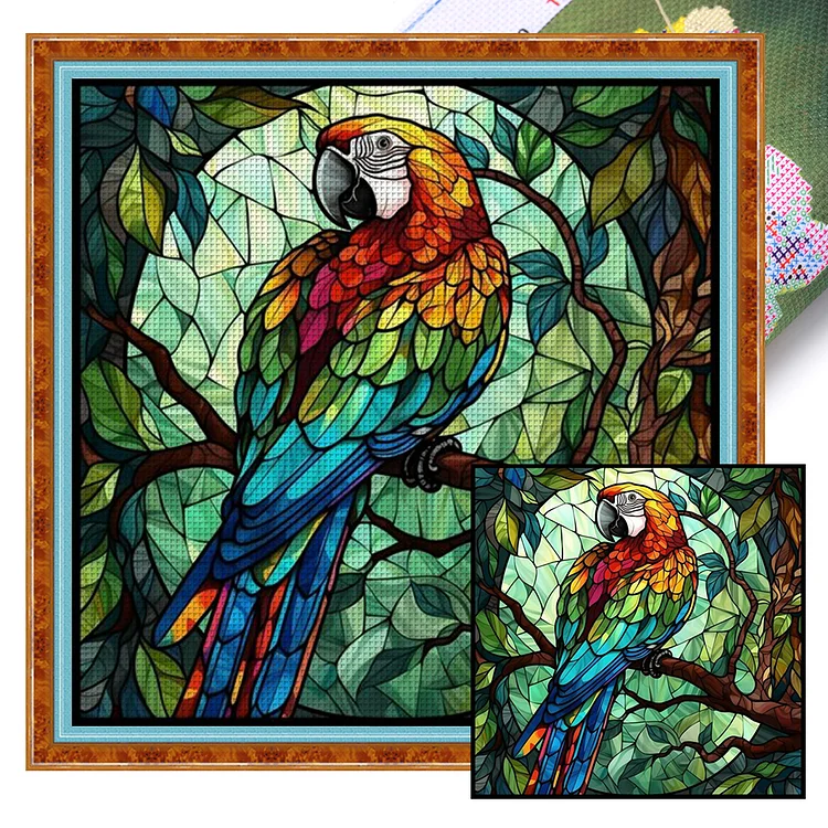 『YiShu』Windowpane Style - Parrot - 14CT Stamped Cross Stitch(50*50cm)