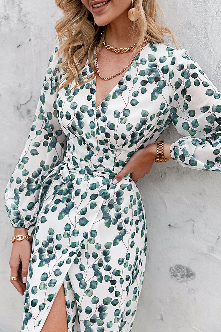 Fashion Street Print Frenulum V Neck A Line Dresses - Life is Beautiful for You - SheChoic