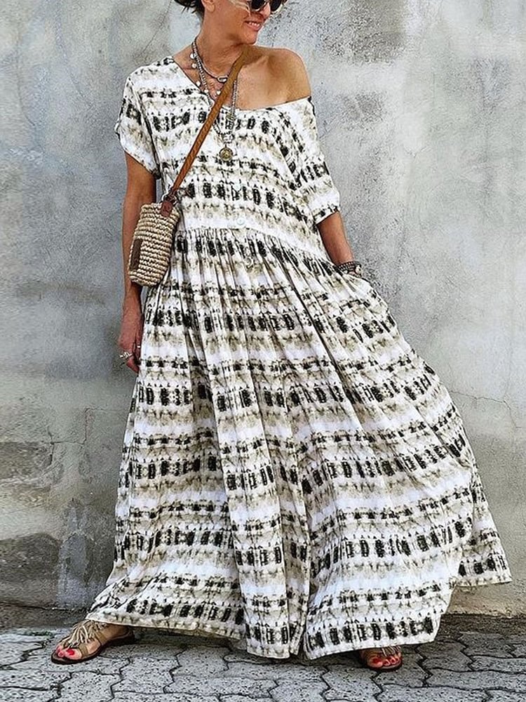 Boho Print Loose-fit Maxi Vacation Dress P10326