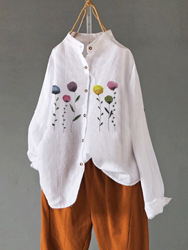 Floral Printed Button O neck Long Sleeve Blouse P1707520