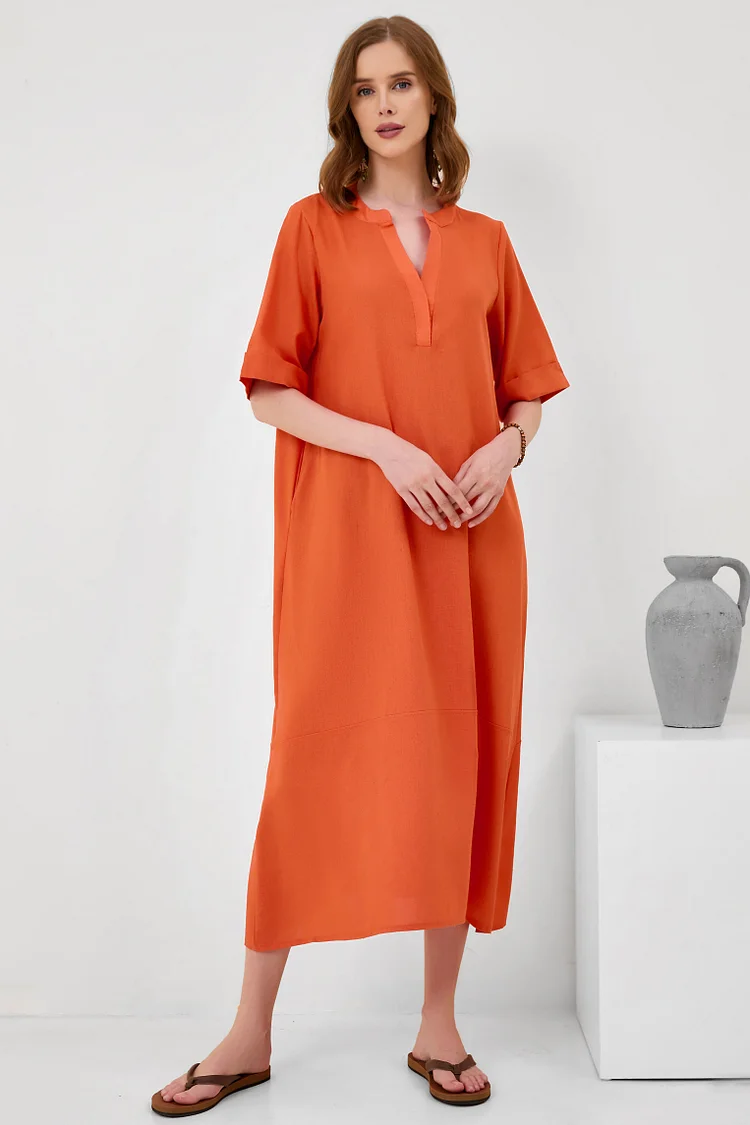 Cotton Linen Solid Color Casual Vacation Dress[ Pre Order ]