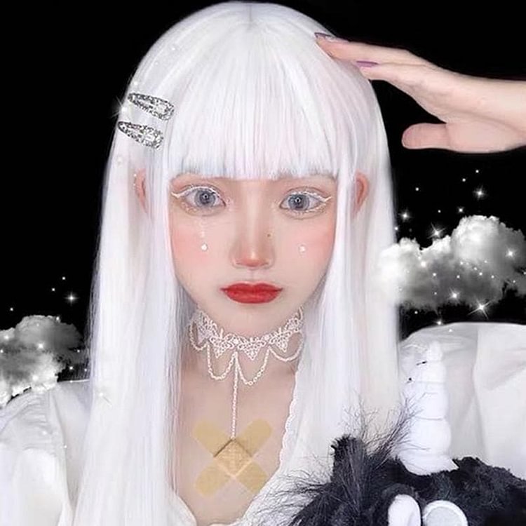 White Harajuku Gothic Girl Long Wig SP236