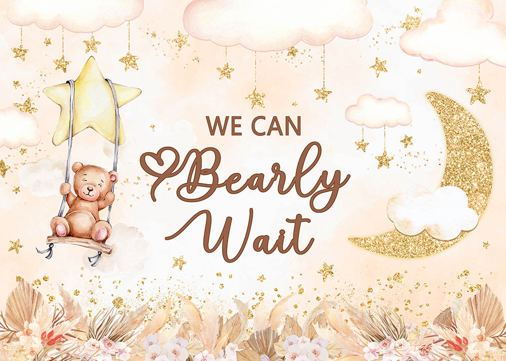 We Can Bearly Wait Girl Baby Shower Backdrop