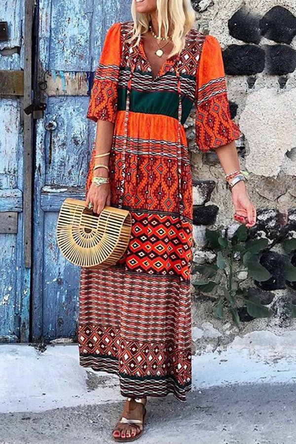 V-neck Printed Bohemian Dress - Shop Trendy Women's Clothing | LoverChic