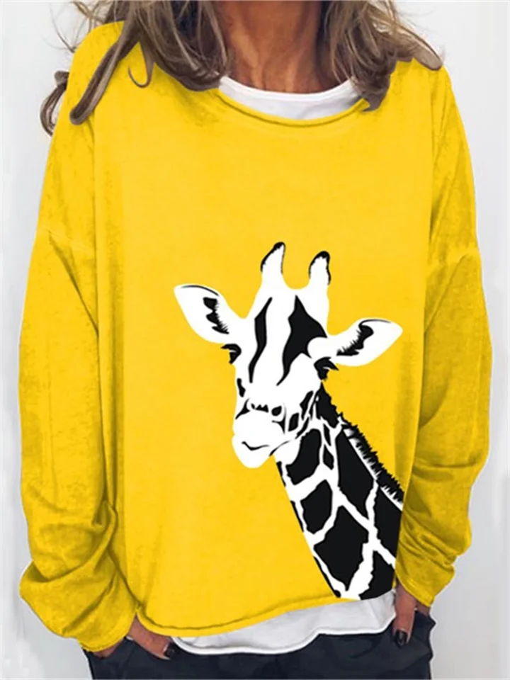 Women's Sweatshirt Pullover Sweatshirt Digital Printed Animal Tiger Giraffe Cat Animal Series Printed Round Neck Long Sleeve Top