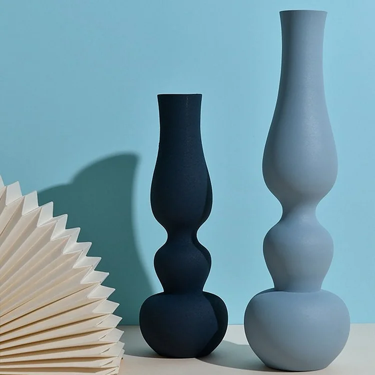2 Piece Set Gourd-Shaped Black and Blue Vases Decorative Aluminum Vases - Appledas