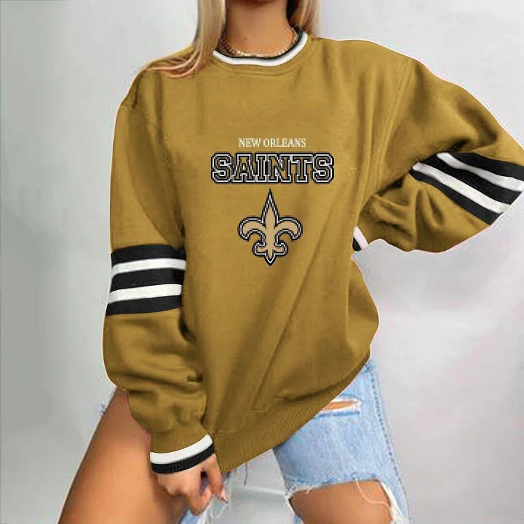 New Orleans Saints Loose Urban Casual Letter Crew Neck Pullover Sweatshirt