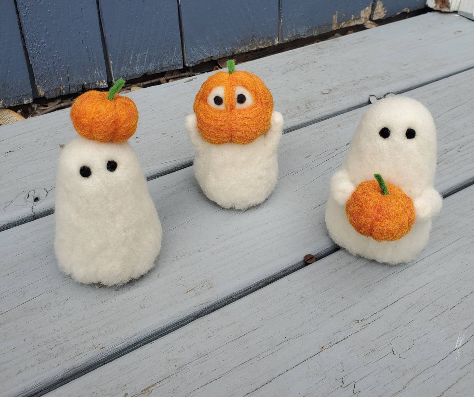 Needle Felted Wool Halloween Decor Little Girl Ghost w/ White store Pumpkin / Rusted Bells Self Standing