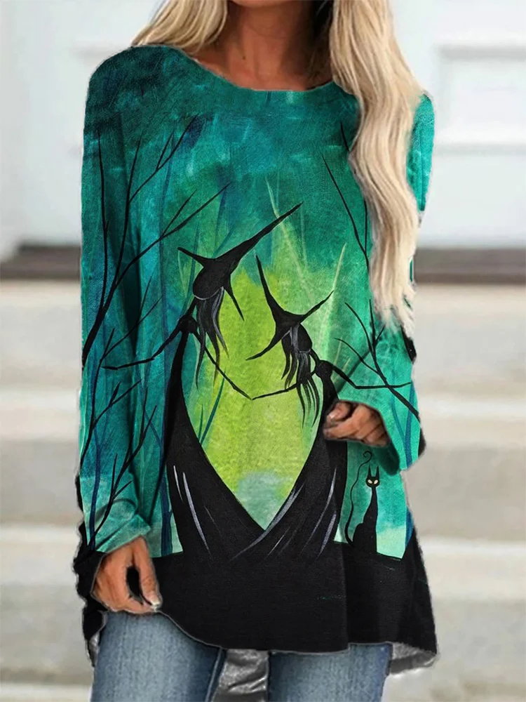 Halloween Forest Witches Watercolor A Line T Shirt