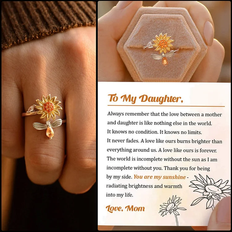 To My Daughter Sunflower Fidget Ring "You Are My Sunshine"
