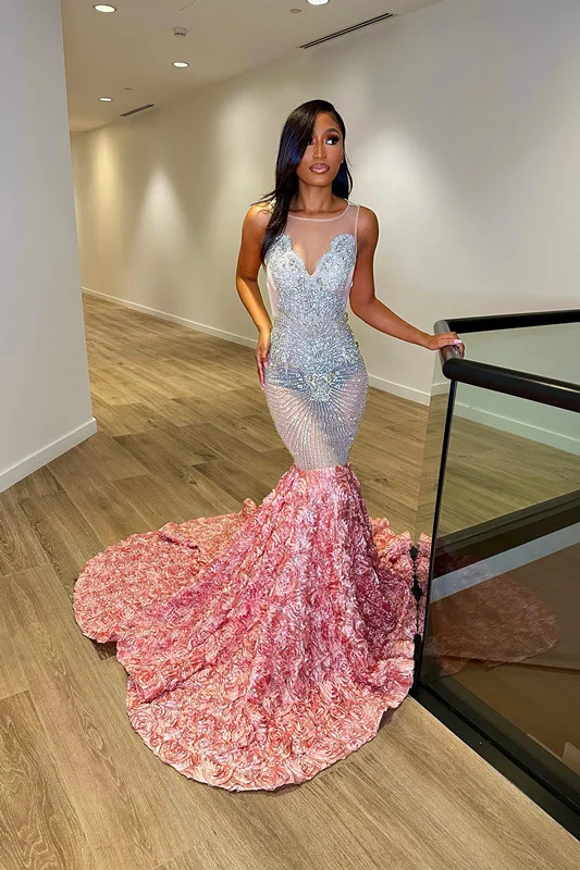 Miabel  Shining  V Neck Straps  Sleeveless Sequins Mermaid Prom Dress With Flared Hemline